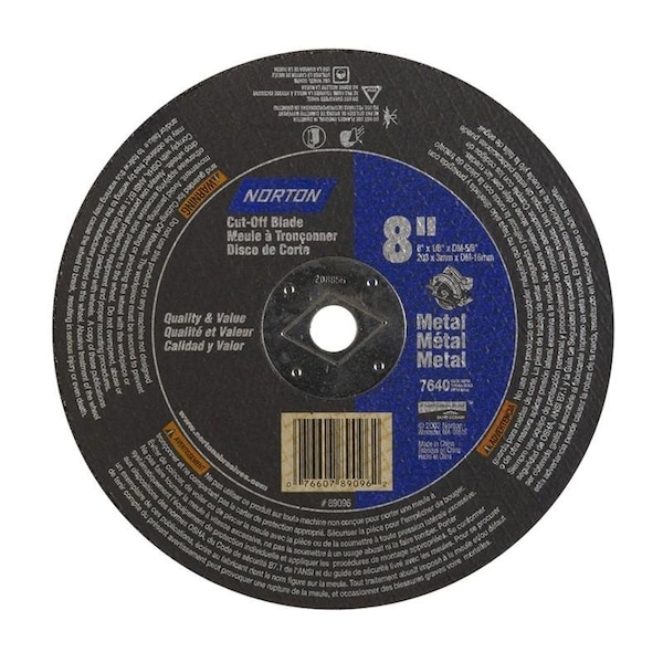 Norton Co CIRCULAR SAW BLADES, Type 1 -Reinforced - Metal - Aluminum Oxide, Size: 8 x 1/8 x DM, Max RPM: 7640 076607-89096 - main